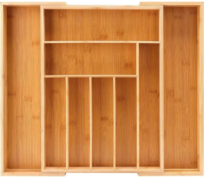 Besteckkasten aus Bambus, Küchenaufbewahrung, Besteckkasten mit Schublade, mit 7 bis 9 verstellbaren Schubladen