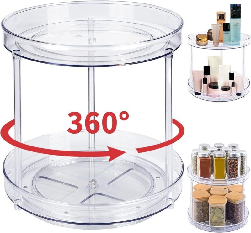 Drehbarer Gewürzständer mit 2 Ebenen für Küchenschränke und Kühlschränke, 23 cm