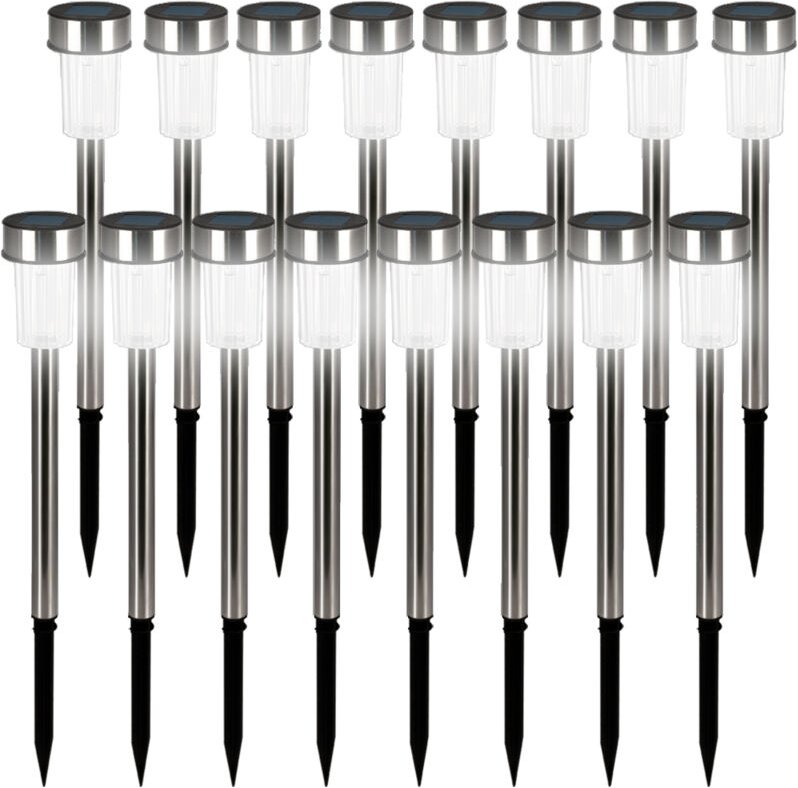MONZANA® LED Solarlampen Außen 16er Set Wetterfest IP44 Edelstahl Dämmerungssensor Erdspieß Solar Garten Solarleuchte Au...
