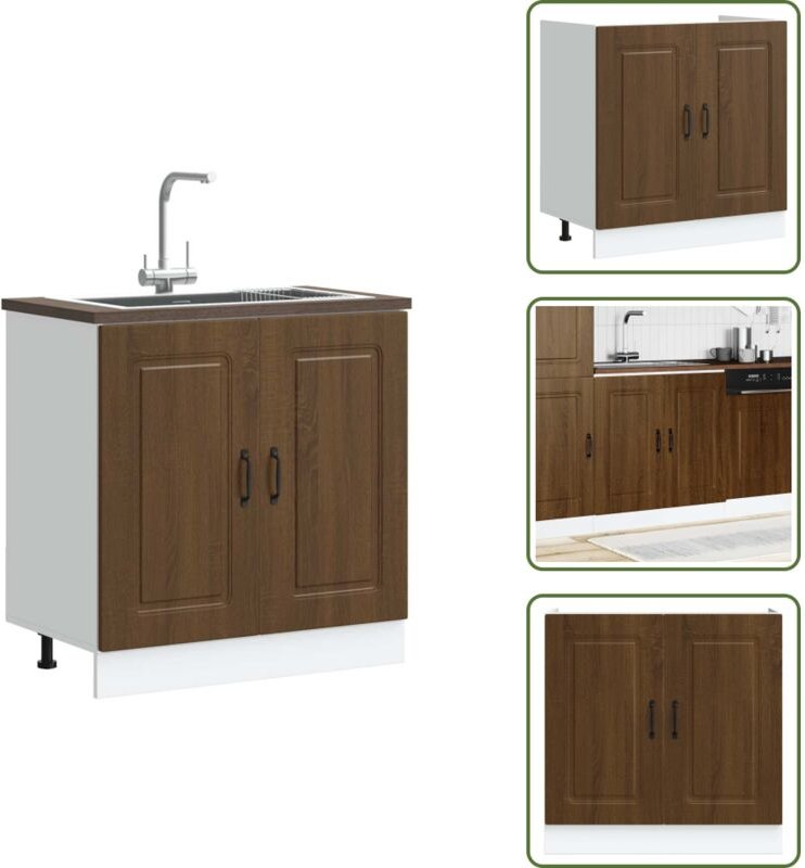 The Living Store Spülenunterschrank Kalmar Braun Eichen-Optik 80x46x81,5 cm - Küchenmöbel