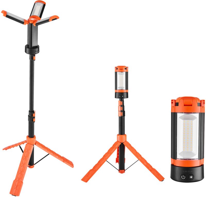 Mophorn Baustrahler LED mit Stativ, tragbare Arbeitsleuchte 8 Ah, wiederaufladbares Campinglicht, mit 3 Lampenköpfen, ab...