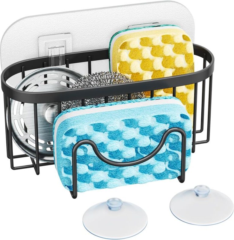 Bluedeer - 2 in 1 Spülbecken Organizer, Schwammhalter Küche Edelstahl,Schwammhalter Mit 2 Klebstoff,Schwammhalter Spülbe...