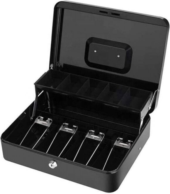 Metallkasse mit Schlüsselschloss, tragbare Geld-Organizer-Box, Convenience Stores, Einzelhandelsgeschäft, Schwarz