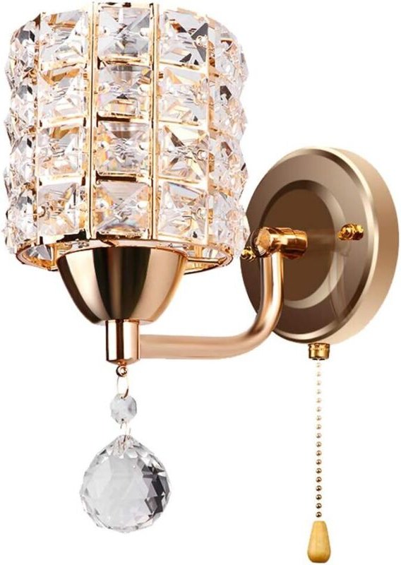 LED Wandleuchte Modern Wandlampe Kristall Quadrat für Schlafzimmer, Gang, Wohnzimmer, Lampenfassung E14 mit Zugschnur Sc...