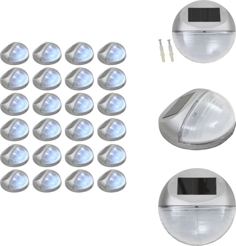 Solar-Außenleuchten für Wand led 24 Stk. Rund Silbern - Solarlaterne - Solarleuchte - Außenscheinwerfer - Gartenbeleucht...