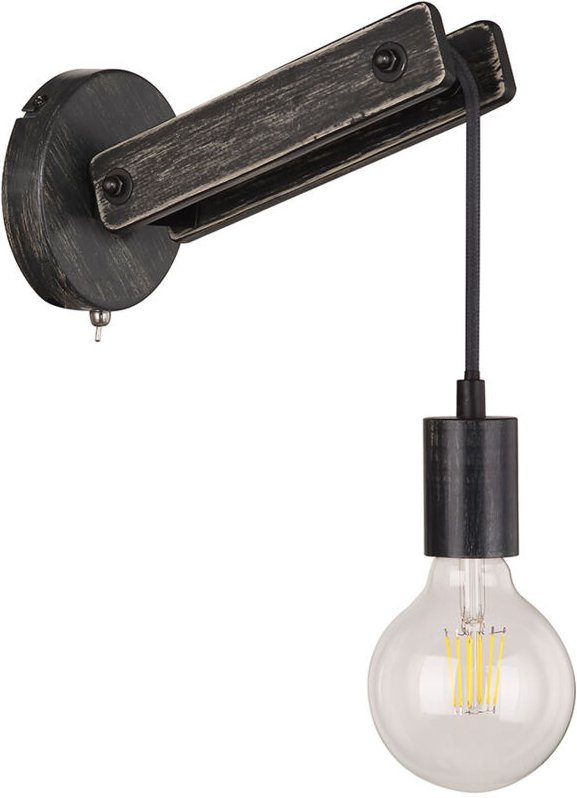 Wandlampe Vintage Leuchte Industrial Vintage Wandleuchte Holz Innen, mit Kippschalter, 1x E27, LxBxH 23,5 x 12 x 19,5 cm