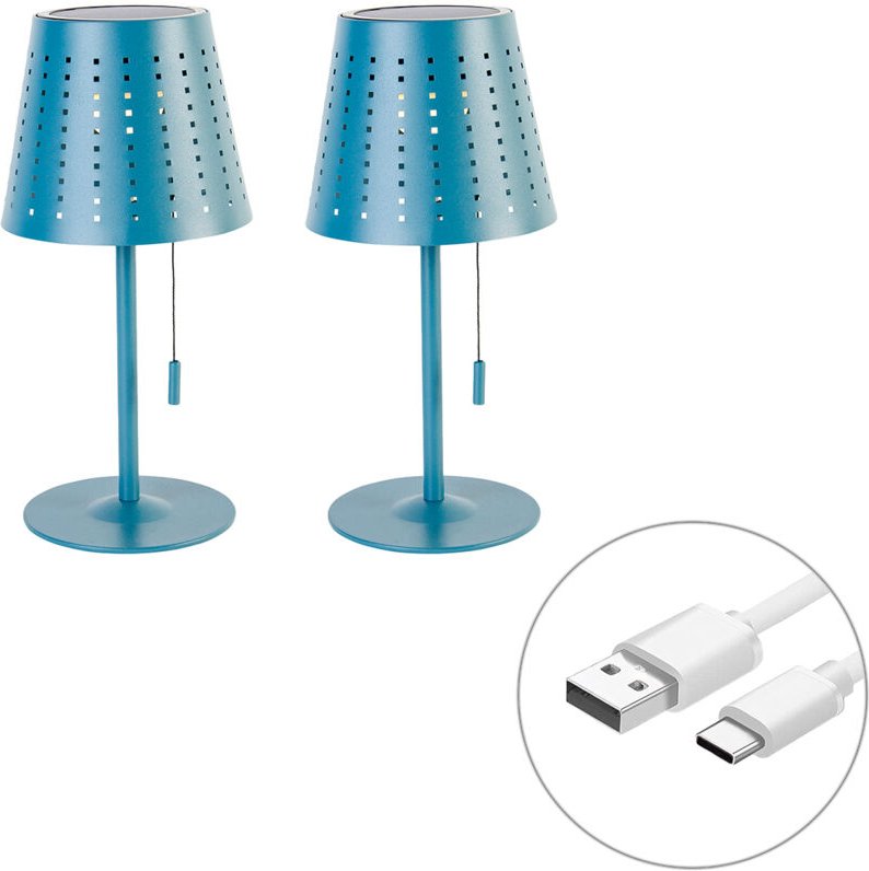 Set mit 2 Tischlampen Blau inkl. led 3-stufig dimmbar wiederaufladbar und solarbetrieben - Ferre