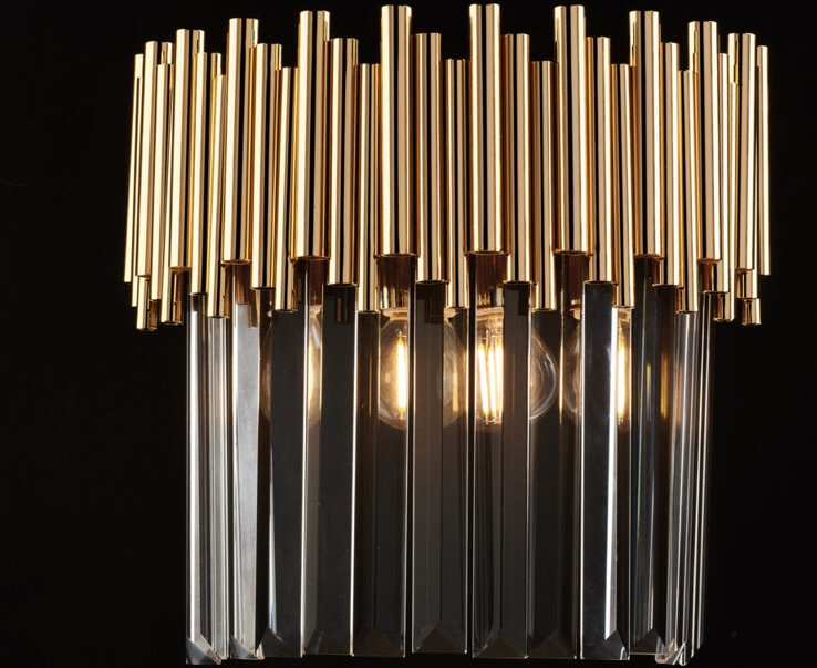 Ravel - Wandleuchte aus goldenem Eisen mit Strasssteinen, 2 Lichter .28 - P.14 - BL268-AP2-OR - Bonetti Illumina