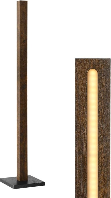 EDISHINE Stehlampe Holz, 18W LED Stehleuchte Dimmbar, 3000K, Vintage Standleuchte mit Fußschalter, 800lm