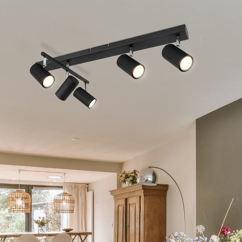 Deckenleuchte Spots schwarz Deckenleuchte GU10 5 Flammig Deckenlampe schwenkbar GU10, Metall, 5x GU10, LxBxH 70x35x17 cm