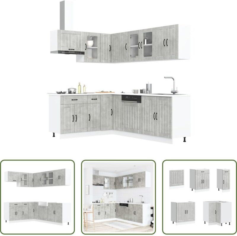 vidaXL Küchenmöbel - 11-tlg. Küchenschrank-Set Lucca Betongrau Holzwerkstoff