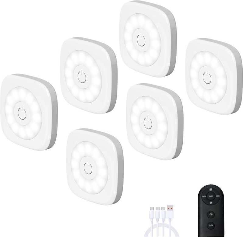 6 wiederaufladbare LED-Schrankleuchten, Ambientebeleuchtung, kabellose LED-Nachtlichter, weiß, geeignet für Schränke, Sc...