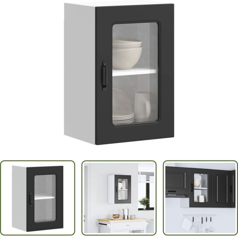 vidaXL Schrank - Küchen-Hängeschrank mit Glastür Kalmar Schwarz Holzwerkstoff