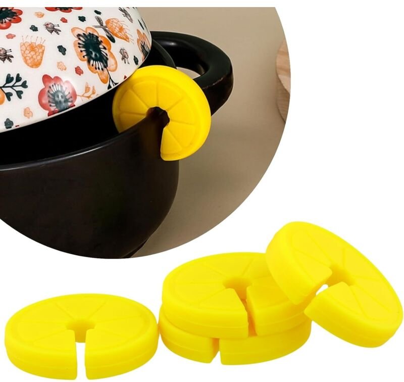 Thumbnail - 4-teiliger Deckelheber mit Auslaufschutz, zitronenscheibenförmige Deckelhalter, Silikon-Deckelheber für Suppentöpfe, Ant...