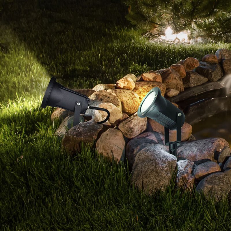 Außen Steckleuchte schwenkbar Außenleuchte Erdspieß Garten Stecklampe Aussen Terrasse, Aluminium Glas schwarz, 1x led 5W...