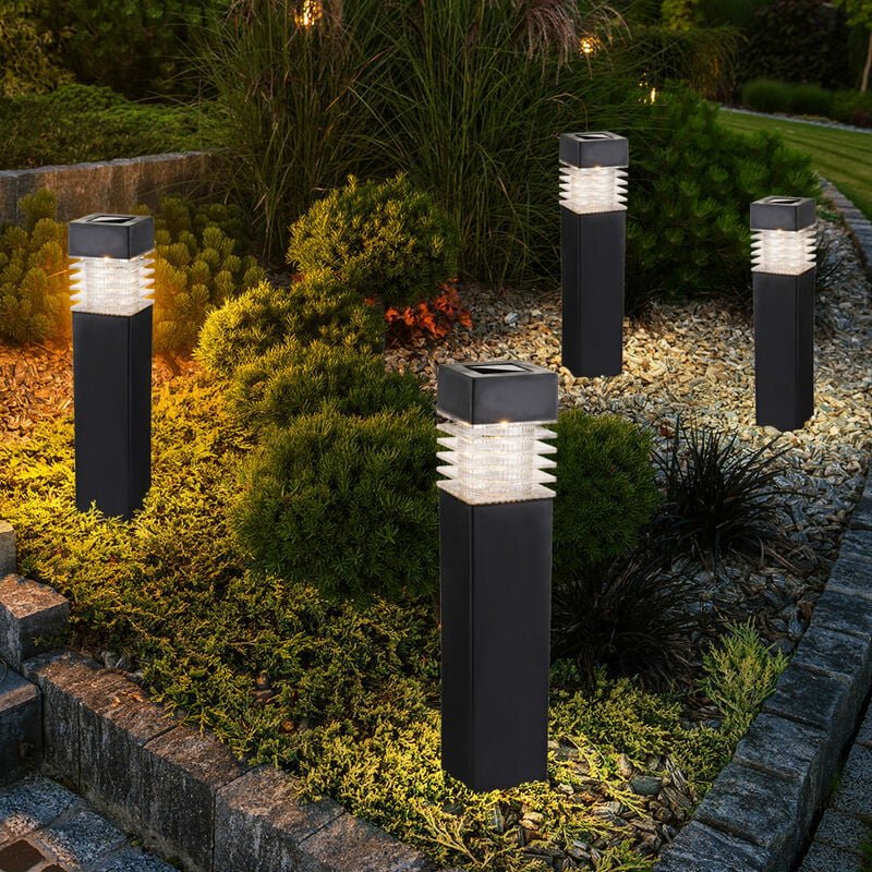 Außenleuchten Gartenlampen Solarleuchten Stehlampen Steckleuchten, grau satiniert, 4x led warmweiß, BxH 5,8x38,5 cm, 4er...