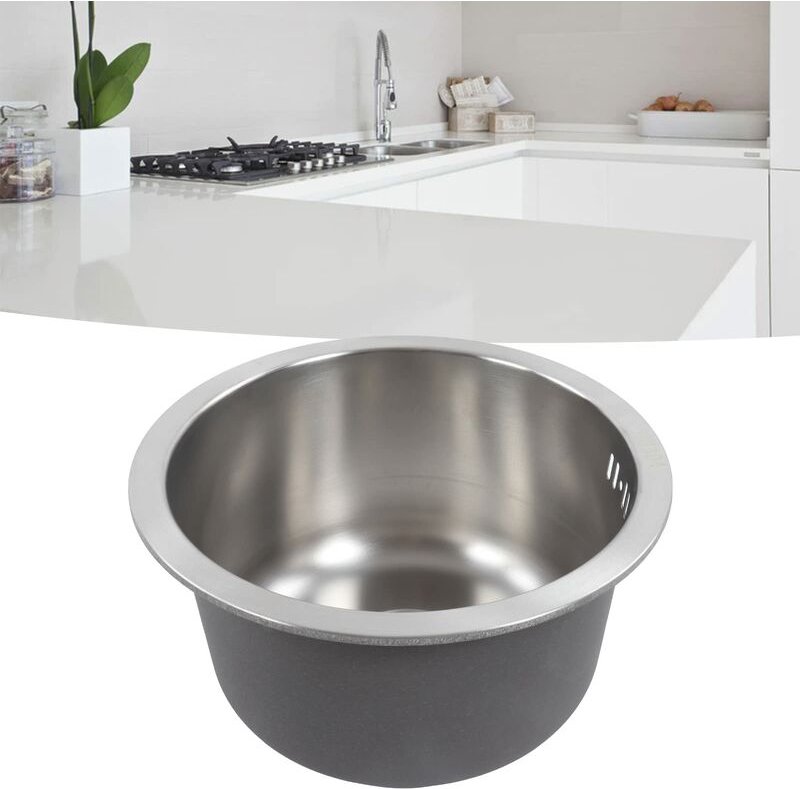 SJLERST Rundes Mini-Küchenbar-Spülbecken aus Edelstahl mit Ablaufgarnitur für Kleine Küchen, 30 Cm Durchmesser