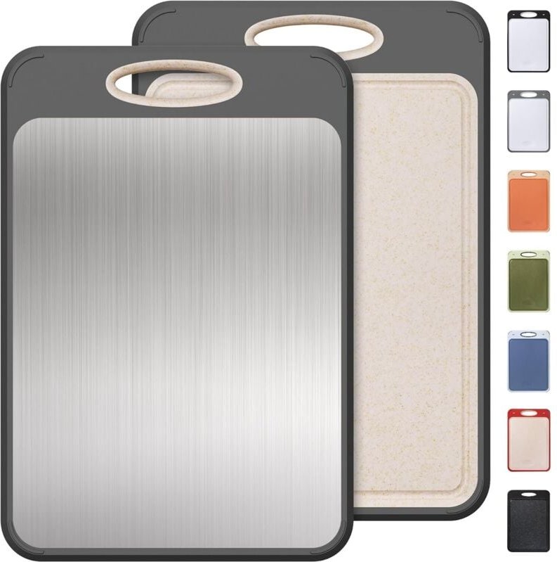 Schneidebrett aus Edelstahl, ungiftig, doppelseitig, lebensmittelecht (45 cm x 31 cm)