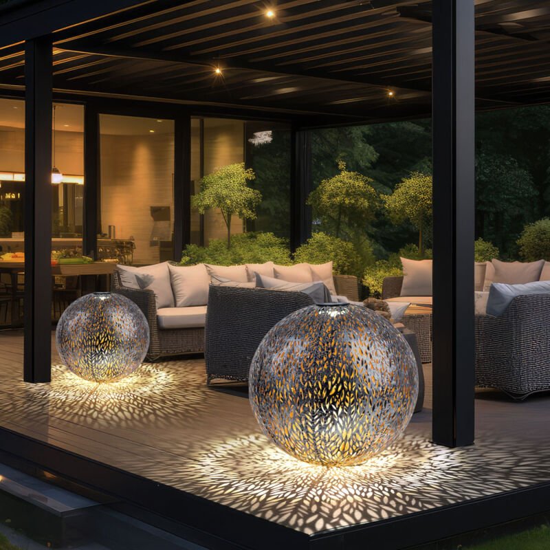 Windlicht Solar Garten Solarleuchte led Steckleuchte IP44, Erdspitz, Metall Muster antik goldfarben silbergrau, 1x led 3...