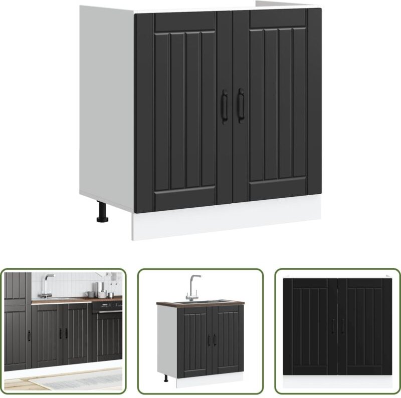 vidaXL Holzwerkstoff - Spülenunterschrank Lucca Schwarz Holzwerkstoff