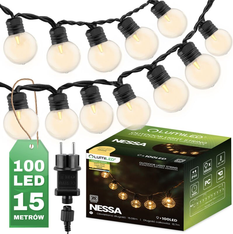 Garten-Außengirlande Lichterkette 16m 100x LED 230V 3000K