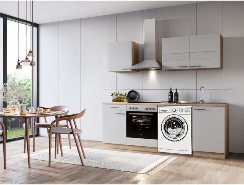 Küche Küchenzeile Leerblock Unterbau Waschmaschine Eiche Weiß Merle 220 Respekta