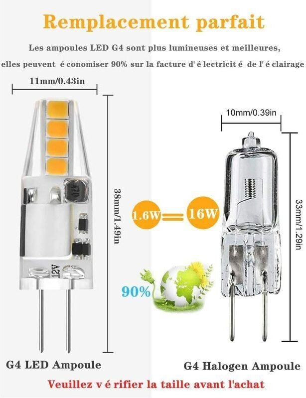 G4 LED-Glühbirne Warmweiß 3000 K, Betterlife AC/DC 12 V 160 lm 1,6 W (entspricht G4-Halogenlampen) 15–20 W, nicht dimmba...