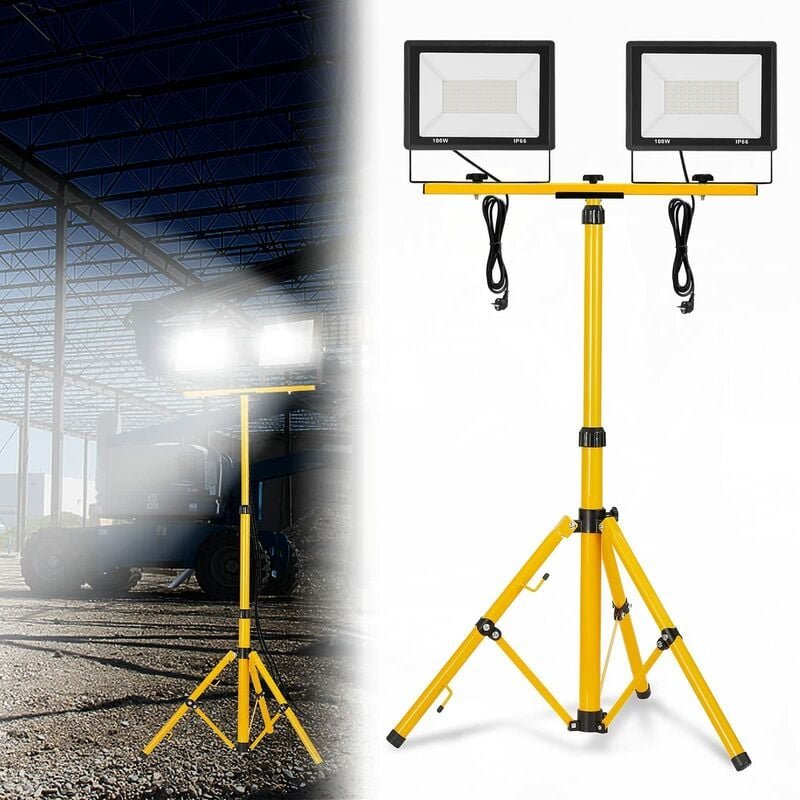 Led Baustrahler mit Stativ Arbeitsleuchte Bauscheinwerfer inkl. Netzkabel, IP66 Wasserdicht Höhenverstellbar Arbeitssche...