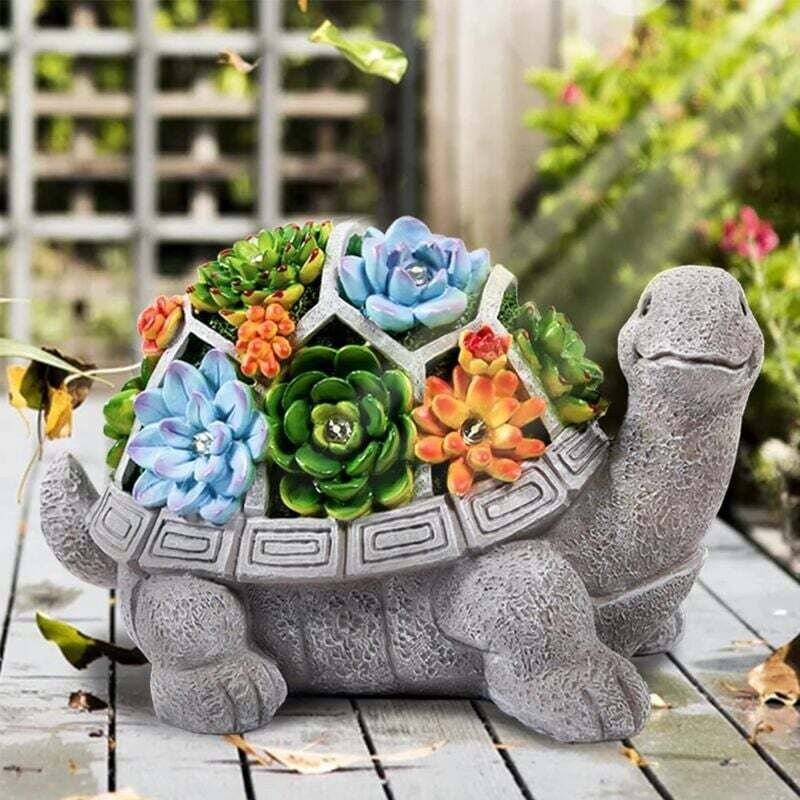 Dekorative Outdoor-Ornamente, Schildkröten-Gartenstatuen mit 7 LED-Leuchten, solarbetriebene Statue, Kunstfiguren für Te...