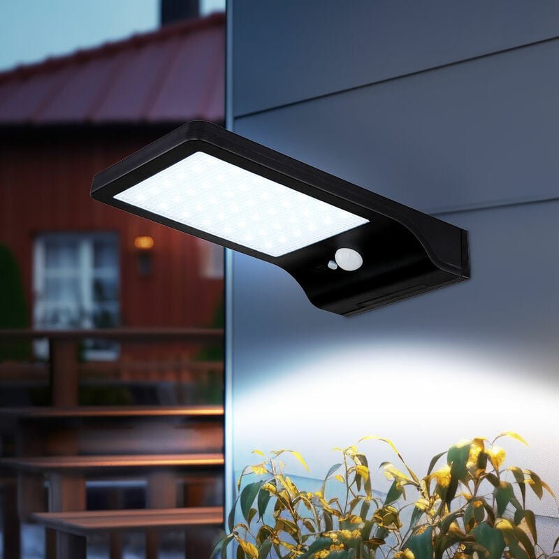 Solarleuchte Wandleuchte Außenlampe Carportleuchte Bewegungsmelder, Kunststoff schwarz, Akku IP44, led 13000K 250Lm 0,2W...