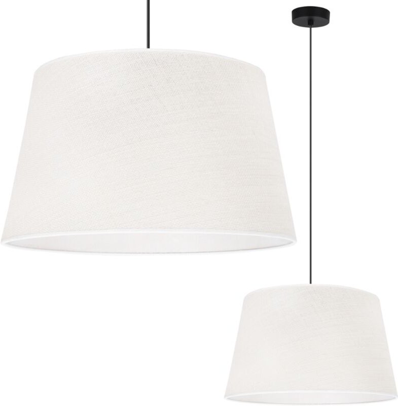 Hängelampe Jute Kegel schwarz 1 flacher weißer Lampenschirm 44 cm