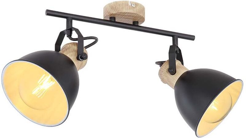 Thumbnail - Vintage Deckenlampe Deckenleuchte Deckenstrahler Wohnzimmerlampe, verstellbare Spots, Holz Optik, Metall schwarz braun, ...