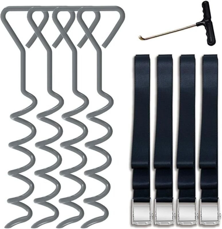 Set mit 4 robusten, spiralförmigen Trampolinstangen aus Stahl mit T-Haken für Trampoline - Bonus-Set mit 4 starken Siche...