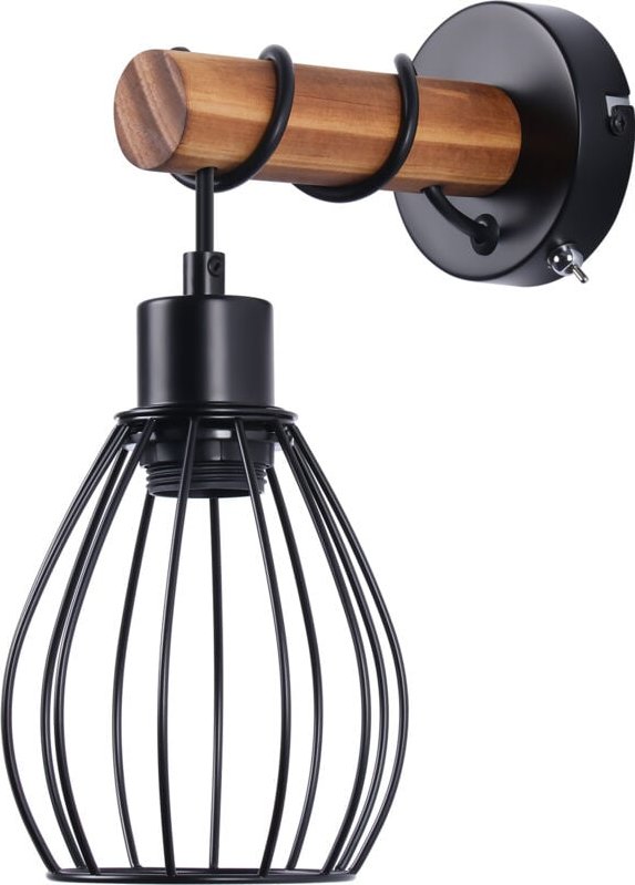 Tischlampe Wohnzimmer Vintage Tischleuchte Holz: Schwarz Nachttischlampe 1 flammig im Industrial Design aus Metall E27 F...