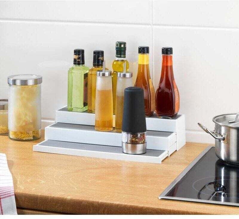 Steps Küchenarbeitsplatten-Organizer, 3-stufiges Teleskopregal zur Arbeitsplattenverlängerung, rutschfeste Oberfläche, K...