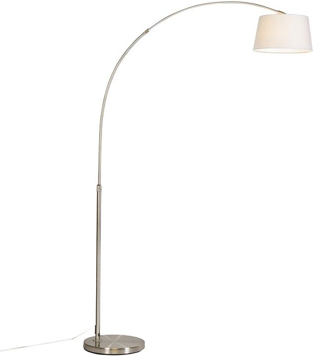 Moderne Bogenlampe aus Stahl mit weißem Stoffschirm - Arc Basic