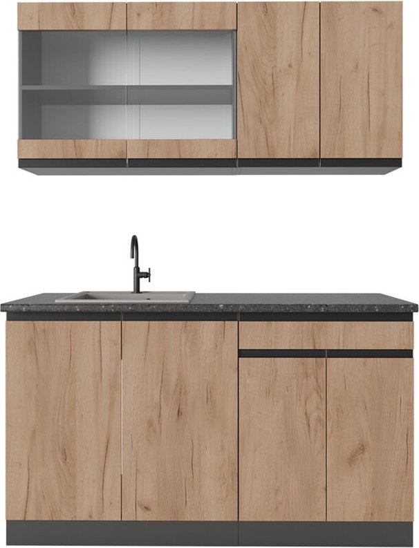 Thumbnail - Vicco - Singleküche R-Line, Goldkraft Eiche/Anthrazit, 140 cm , ap Anthrazit