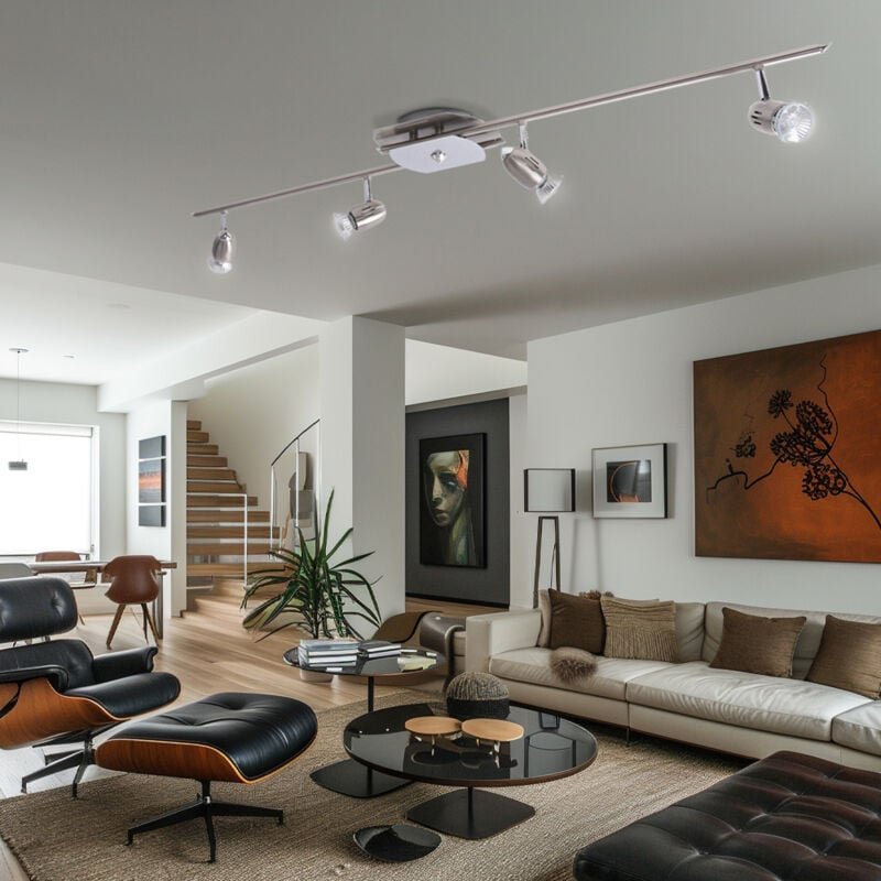 Deckenstrahler Spotleiste Wohnzimmerlampe Deckenleuchte Schlafzimmer Deckenlampe silber, bewegliche Strahler, 4x GU10, l...