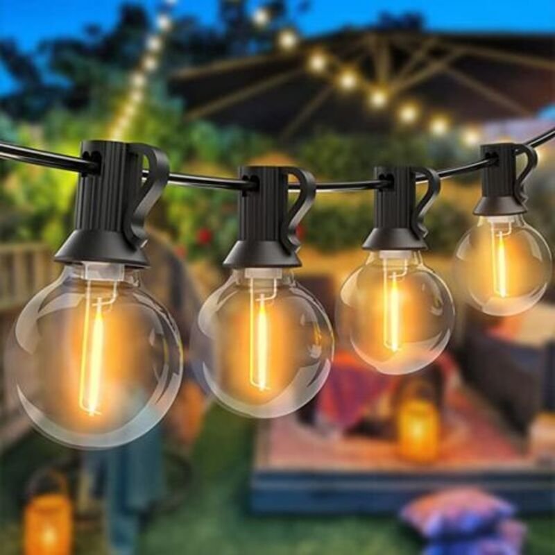 15 m lange LED-Lichterkette (G40) mit 25+1 Ersatzbirnen, wasserdicht, verbindbar, für Garten, Party, Abendveranstaltunge...