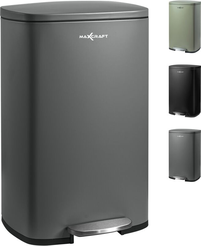 Maxcraft - Mülleimer / Treteimer mit Soft Close Deckel - 50 Liter in Grau