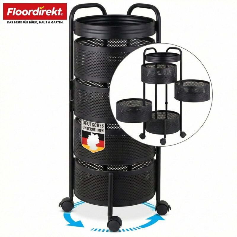 Rollwagen Henry Küchenwagen aus Stahl mit Rollen Schwarz 28 x 28 x 72 cm