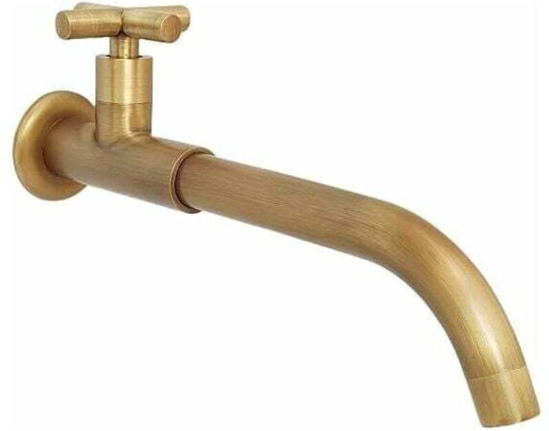 Wandmontierter Kaltwasserhahn aus Messing, antiker langer Gartenhahn, 360° schwenkbarer Mischer mit Kreuzgriff für Küche...