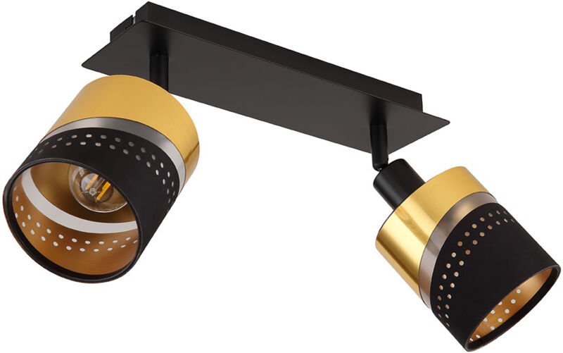 Deckenleuchte Deckenlampe Wohnzimmerlampe Metall Schwarz-matt Gold 2 Flammig