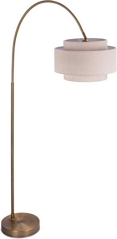 Relaxdays Stehlampe, Metall, Stoffschirm, E27 Fassung, Wohn- & Schlafzimmer, HBT: 180x94,5x40 cm, Bogenlampe, weiß/gold