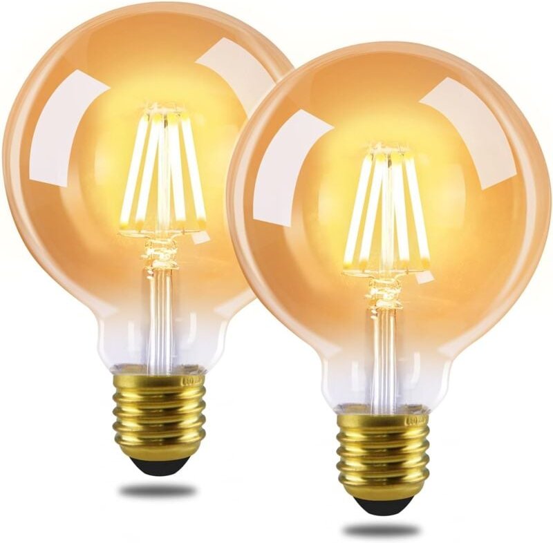 Gbly - Los 2 stück led Glühbirne E27 Vintage Lampe G95 Warmweiss Filament Leuchtmittel 2700K 4W Edison Retro Glühlampe W...