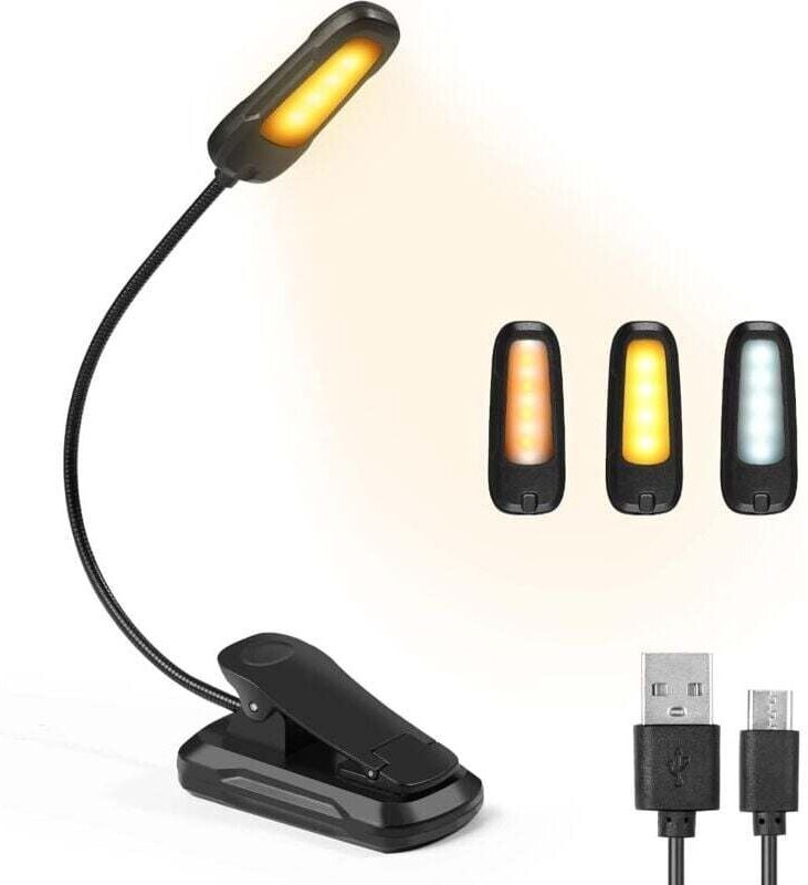 GMDOG Leselampe für Bücher, wiederaufladbare LED-Leselampe, 3 Helligkeitsstufen x 3 Farben (Weiß/Warmweiß/Warmweiß), 360...