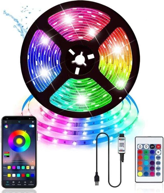 LED-Streifen, 5 m, USB, Schlafzimmer, LED-Streifen, Dekoration, 5050 RGB, Bluetooth-Licht mit App-Steuerung, selbstklebe...