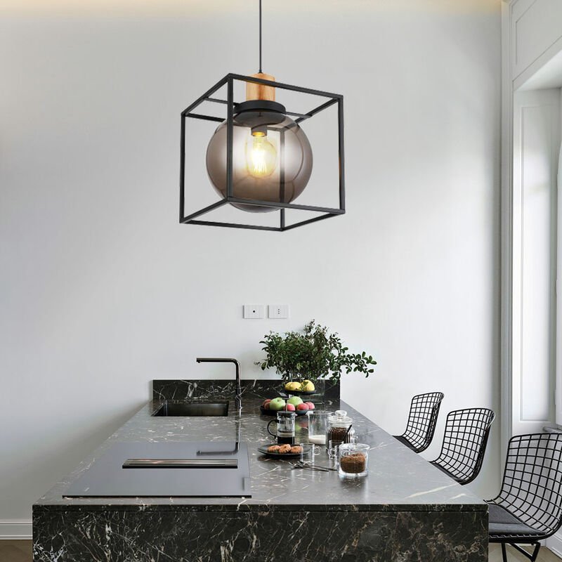 Hängelampe Kugel Pendelleuchte Wohnzimmer Pendelleuchten Esszimmer, Rauchkugel Metall, 1x E27, LxBxH 28 x 28 x 120 cm, S...