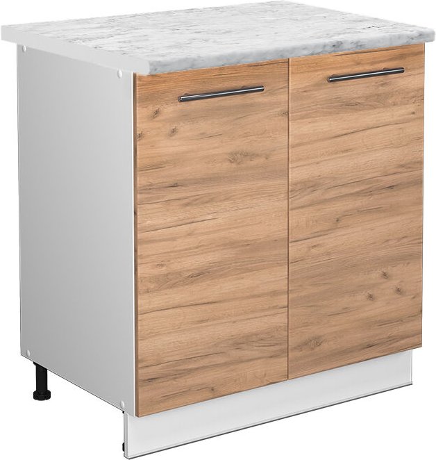 Spülenunterschrank Fame-Line, Goldkraft Eiche, 80 cm mit Regal, ap Marmor Vicco