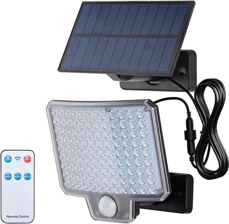 Solarbetriebene Sicherheitsleuchten für den Außenbereich mit Bewegungsmelder, 3 Modi und Fernbedienung IP65 wasserdichte...